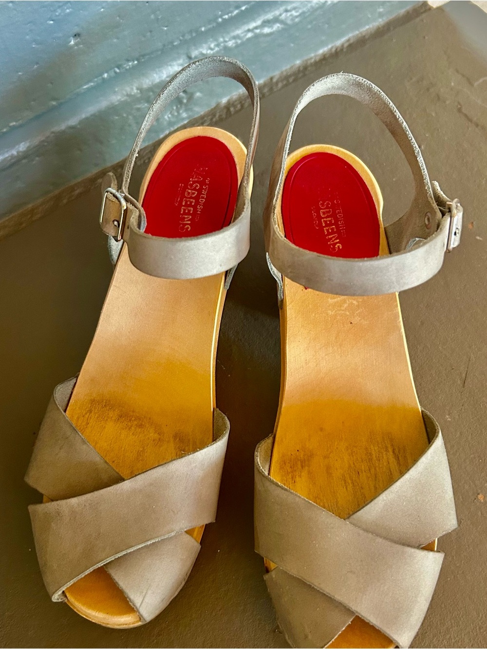 Swedish Hasbeens Taupe Crisscross Ankle-Strap Sandals
